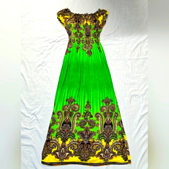 Bohemium Green and Yellow Maxi Sun Dress! Size Lg - Picture 2 of 2
